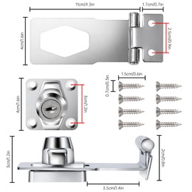 Hasp Lockable, Safety Hasp with Lock, 4 Inch Stainless Steel Hasp with Key, Device Cabinet Lock for Doors, Wooden Box, Garage Door (Silver)