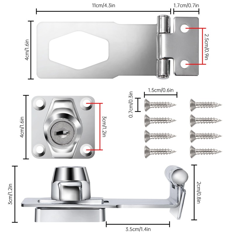 Hasp Lockable, Safety Hasp with Lock, 4 Inch Stainless Steel