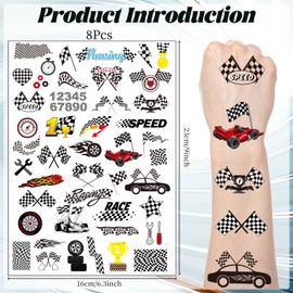 Eiapadeor Checkered Flag Temporary Tattoos - 300+ Race Car Tattoo Stickers For Boys Girls Kids Tattoos For Kids Birthday Party Supplies Fake Tattoo Sticker Theme Party Favors