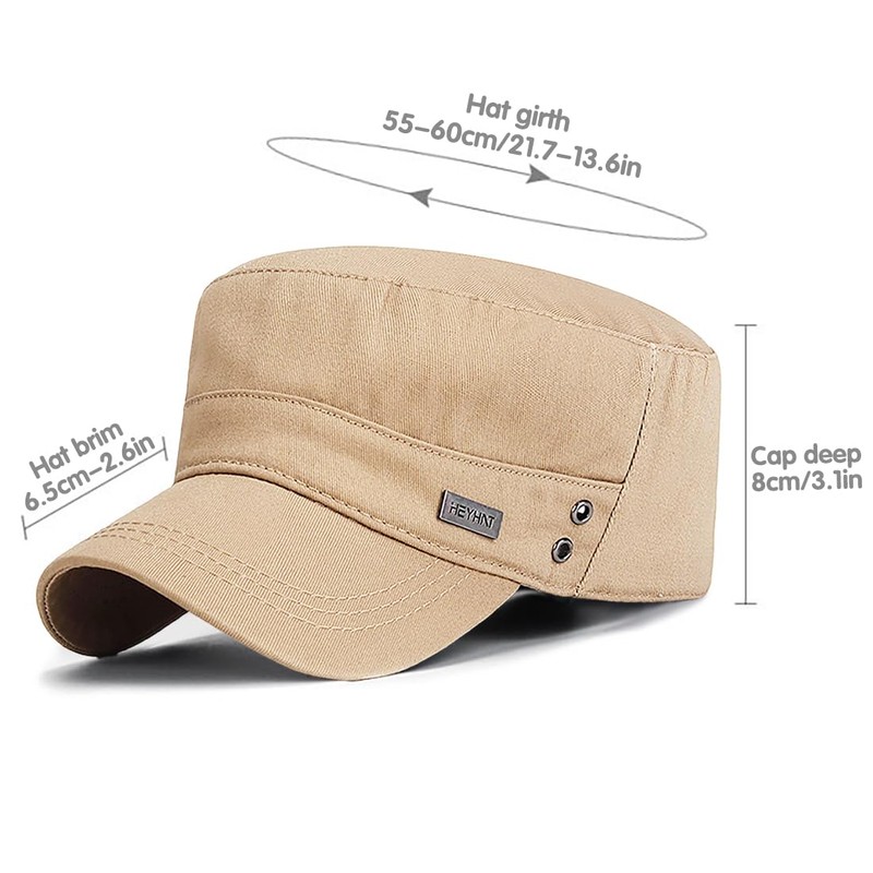 LXOrdora Men's Military Cadet Hat Flat Top Newsboy Cap Beige