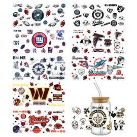 UV DTF Cup Wraps for 16 OZ,9 Sheets Rugby Football Gameday Waterproof UV DTF Tumbler Wrap for Glass Water Bottle,Superbowl Party Rub on Transfer Stickers Decals for DIY Coffee Cups Decoration