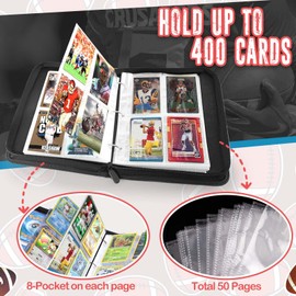 Card Binder 4-Pockets, 400 Pockets Card Holder, Football Trading Cards,Display Case with Football Card Sleeves Card Holder Protectors Set for Football Cards, Black