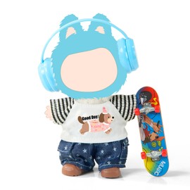 5Pcs 17cm-Doll-Clothes & Accessories Set, Hype & Cute Doll-Outfit with Stylish T-Shirt, Chic Pants, Mini Skateboard, Headphones & Shoes for 6-7 Inch Boy & Girl Dolls