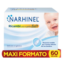 Narhinel MAXI FORMATO 60 Replacement Parts for Nasal Aspirators Newborns and Children with Absorbent Hygiene Filter for Absorbing Slime, Disposable, Soft, Pack of 3 x 20 Replacement Parts