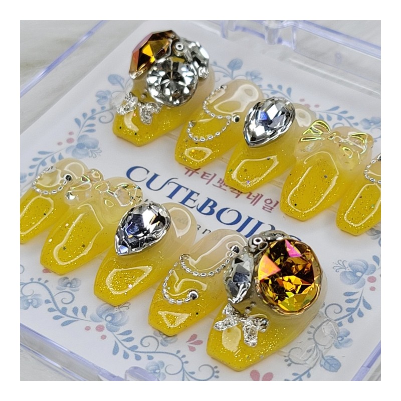 Yellow Glem Handmade Nail Tips - Almond S / 옐로우