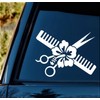 Hair Stylist Salon Scissors Comb Hibiscus Decal Sticker for Car