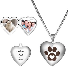 OIDEA Damen Halskette mit Herzanhänger personalisiert: Silber Herz Foto Box Anhänger Hundepfote Muster mit Kette aus Edelstahl Erinnerungen Schmuck Geschenk für Frauen Freundin Mutter Mädchen