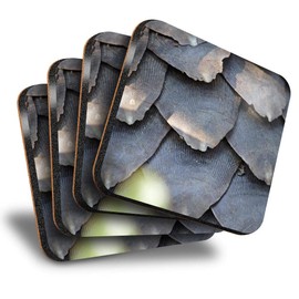 Destination Vinyl ltd Great Coasters (Set of 4) Square - Pangolin Skin Scales Wild Animal Drink Glossy Coasters/Tabletop Protection for Any Table Type #45986