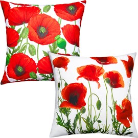 Irenare 2 Pcs Poppy Flower Pillow Covers 18 x 18 Inches Red Poppy Flower Cushion Case Bloom Flower Double Sided Prints Pillow Case Decorative Throw Pillow Cover for Bedroom Sofa Chair 45 x 45 cm