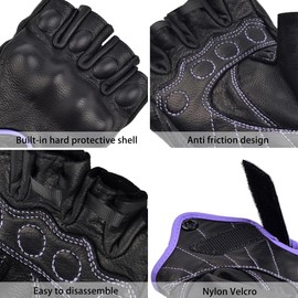 Harssidanzar Women Fingerless Motorcycle Gloves,Hard Knuckle Protection Riding Driving Biker Racing Motorbike Glove Touchscreen KL022US,Black Light Purple,Szie M