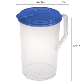 Sterilite 1 Gallon Round Pitcher, Blue Sky Lid & Tab with See-Through Base, 6-Pack