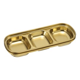 sourcing map 2 Pack Stainless Steel Dish Dipping Bowls with 3 Rectangular Compartment Divided, Metal Seasoning Plate Dipping Bowl for Condiment Home Party Restaurant Picnic Travel, Gold