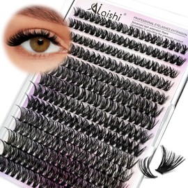AILAISHI Lash Clusters Kit, DIY Cluster Eyelash Extensions 9‑16mm, 40D+50D, 280pcs Fluffy D Curl Natural Lashes with Bond & Seal,Tweezers–Fake Cat Eye Wispy Individual Clusters