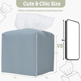 LeCorner Tissue Box Cover, Square PU Leather Tissue Box Holder, Modern Tissue Holder with Bottom Belt, Decorative Facial Paper Organizer for Office, Car, Bathroom, Home Decor (Airy Blue)