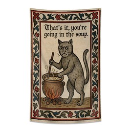 Weird Medieval Cat Tapestry Vintage Medieval Cat Aesthetic Wall Art 5x3 Ft