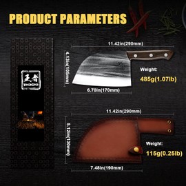 ENOKING 6.7 Inch Serbian Chef's Knife, Chef's Cleaver, Kitchen Knives, Set with Leather Sheath, Carry, Butcher with Dark Leather Sheath (Brown handle)