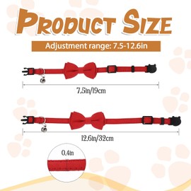 2 Pcs Cat Collar Breakaway Bowtie Safety with Bell Red Solid Plaid Adjustable Cute Kitten Collar Small Puppy Collars