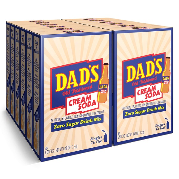 Dad's Old Fashioned Cream Soda Singles To Go Sugar Free Powder Drink Mix 6 Sticks Per Box, 12 Boxes (72 Total Sticks)