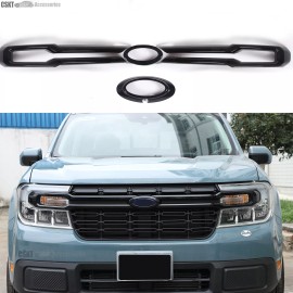BEBECAR Gloss Black Front Grille Emblem Cover Trim Strip molding For Ford Maverick 22-24