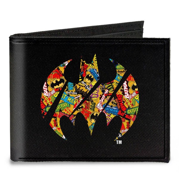 Buckle-Down Canvas Bifold Wallet - Bat Signal Black/Logos Stacked