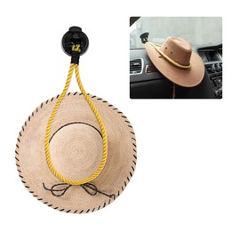 Wevdn Cowboy Hat Mount for Your Vehicle, Keep Hat Shape Hat Holder Rack Handmade Rope with Suction Cup, Universal Cowboy Hat Rope Organizer for Truck SUV Dashboard, Car Accessories (Yellow)