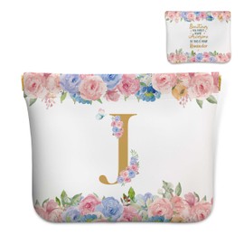 URMISU You Are Awesome Initial PU Leather Makeup Bag for Women, Small Cosmetic Bag for Purse, Travel Makeup Pouch & Coin Purse Lipstick Organizer, Gifts for Grandma, Mom, Mothers Day (Letter J)