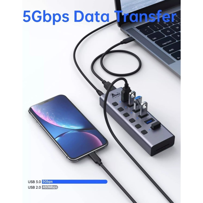 Lionwei Universal 8-Port Powered USB C Hub USB 3.0x6+SD/TF Card