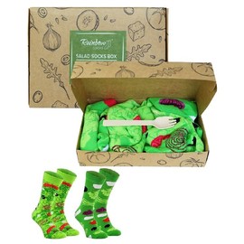 Rainbow Socks - Salad Socks Box - Women's Men's Funny Salad Socks - A Gift for Fans of Salads A Healthy Lifestyle and Healthy Eating - 2 Pairs, 2 x salad