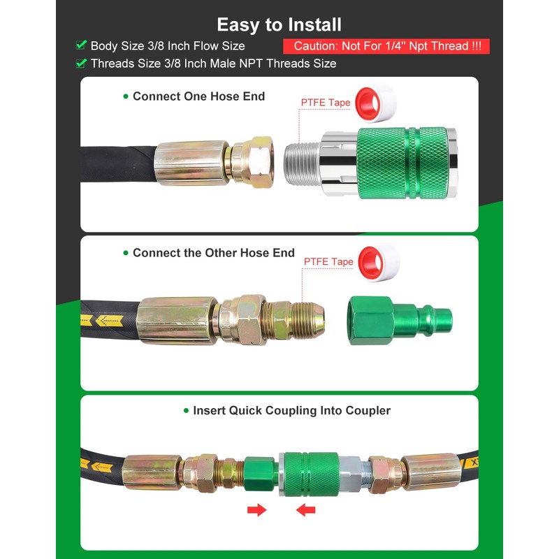 9-Piece 3/8" High Flow Air Hose Fittings Set, 3 Couplers