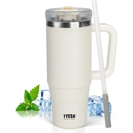 TYESO 40 oz Tumbler with Handle | Insulated Cup Reusable Stainless Steel Water Bottle Travel Mug Cupholder Friendly | Gifts for Women Him Her | Trek Collection (White)