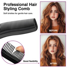 Multifunction Hair Grooming Set of 2 - Black, Double-Sided Combs - Wide & Fine Teeth for Professional Styling, Unisex