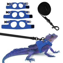Fnaobai Bearded Dragon Harness Leash Set 3 Size Adjustable Lizards Training Walking Leather Vest Escape-Proof Traction Rope for Outdoor Small Reptiles Animal Squirrels (Blue)