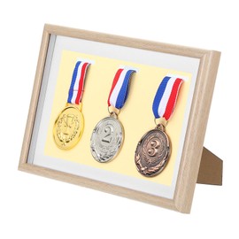 PATIKIL Medal Display Case, 3 Medal Display Frame Medal Shadow Box Sports Medal Display Picture Frame for Marathon Swimming Triathlon, White Poplar A4