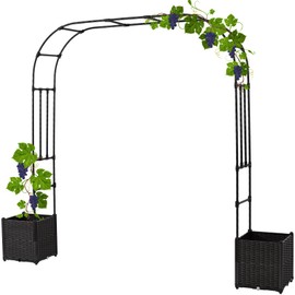 Garden Arch Trellis for Climbing Plants Outdoor with 2 Set Planter Box, Length 78.8in*Height 90in Stainless Steel Black PE Coated Pipe Metal Arbor Trellis for Rose Archway Trellis Wedding Garden Decor