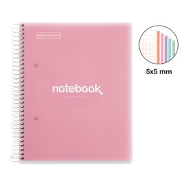 Miquelrius - Notebook A5 Notebook Emotions 120 Sheets 90 g/m² Grid 5 x 5 mm 5 Coloured Stripes Micro-Perforated Spiral Polypropylene Cover Pink