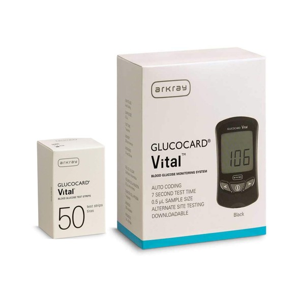 Arkray Glucocard Vital Meter with Vital 50 Test Strips for Glucose Monitor