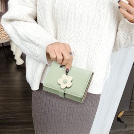 LJCZKA Cute Small Wallet for Girls Women - RFID Blocking PU Leather Tri-folded Flowers Cash Pocket with Card Holder Slim Short Wallet (Green)