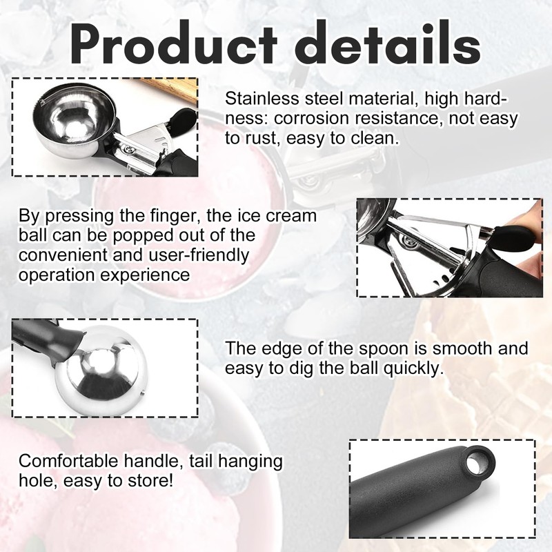 Stainless Steel Ice Cream Scoop Fruit Scoop – Ergonomic Handle,