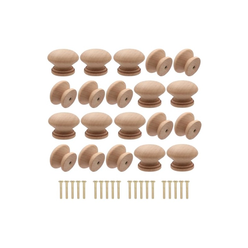 20Pcs Wooden Cabinet Knobs Unfinished Wood Knobs for Dresser Mushroom