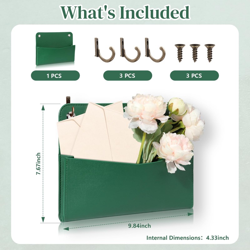 Wall Mount Green Faux Leather PU Leather Mail Holder Letter