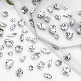 YHMQDU Sew on Rhinestones 205 PCS Glass Rhinestones Mixed Shapes Sew on Crystal Gems Flatback with Silver Claw for Jewelry Crafts Clothes Shoes Costume (Sliver Rhinestones)