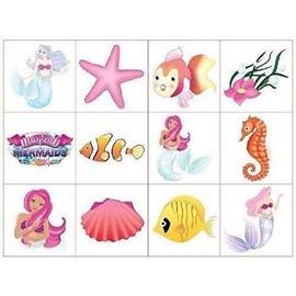 Henbrandt 48x Mini Mermaid Temporary Tattoos for Children Kids Party Bag Favours Loot Bag Fillers Lucky Dip Wedding Favours for Girls and Boys
