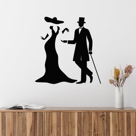 Vinyl Wall Decal Man and Woman Couple Gentleman Lady Vintage Stickers Mural Large Decor (g2227) Black