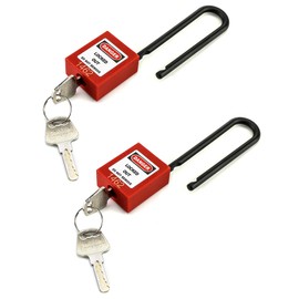 QWORK® Lockout Tagout Locks, Safety Padlock, 2 Padlocks with 4 Keys, 3" Extended Nylon Non-Conductive Lock Handle, Red