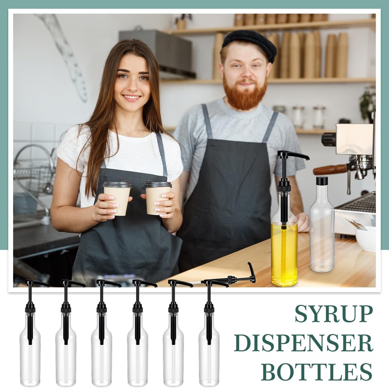 Maxdot 6 Pcs 25 oz Syrup Bottles with Pump Plastic