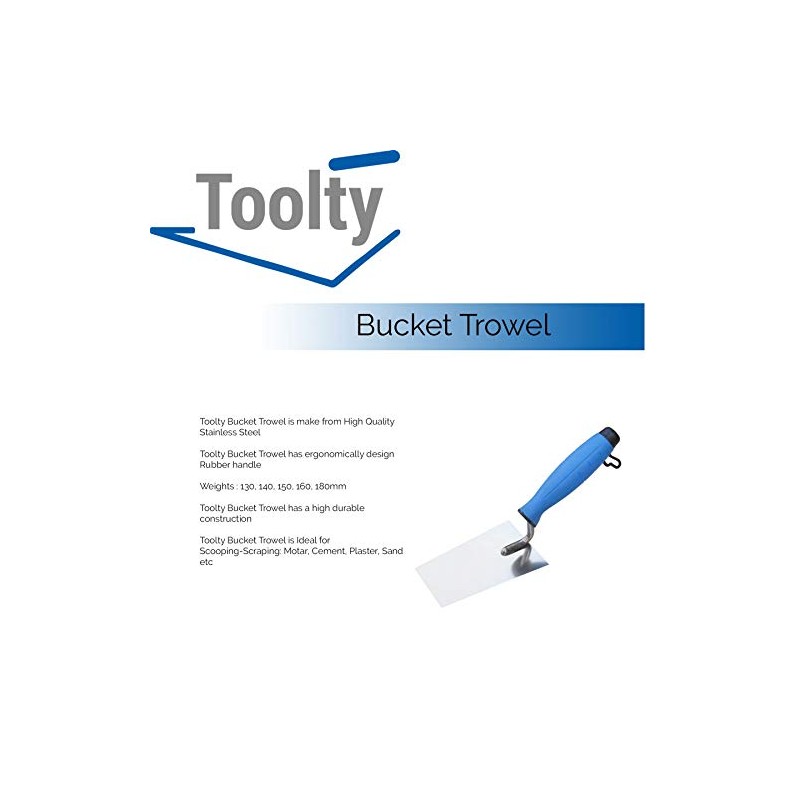 Toolty Stainless Steel Bucket Trowel - 140mm - Rubber Handle