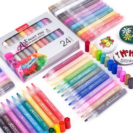 ZEYAR Acrylic Paint Pens for Rock painting, 24 colors, Water based Medium Point, Assorted Colors,Odorless,Acid Free,Non-Toxic and Safe to Use