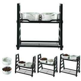 Elevated Dog Bowls with Adjustable Metal Stand, 7 Inch Raised Ceramic Dog Feeder Bowl, 4 Height Non-Slip Stand, 42 OZ Large Capacity for Medium and Large Breed Dogs, Grey, Set of 2