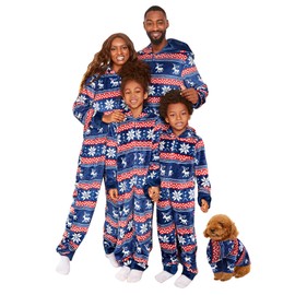 PopReal Christmas Pajamas for Family Onesies Plus Size and Dog, Matching PJs Hoodie Sleeper Snowflake Plush Cozy Warm Blue