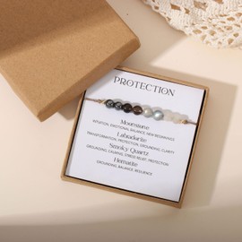 Empath Protection Bracelet for Women,Empath Protection Gifts Natural Healing Crystal Beaded Bracelet, Hematite,Tourmaline,Moonstone, Quartz Bracelets for Anxiety Relief Healing Crystals Jewelry F